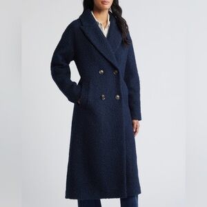 BCBGeneration Navy Double-Breasted Boucle Coat